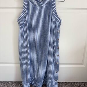 For Cynthia Blue and White Striped Sleeveless Dress